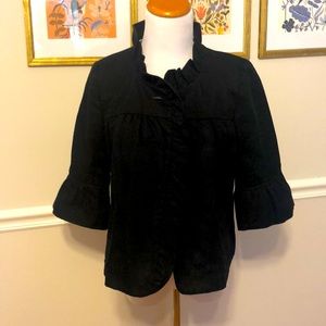 J. Crew black linen 3/4 ruffle sleeve jacket sz 4